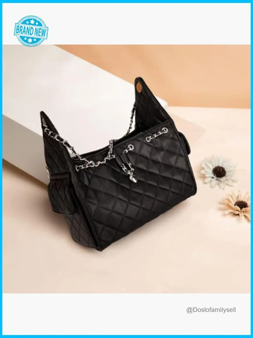 Quilted Hobo Bag Large Faux Leather Shoulder Purse Chain Strap Tote Work